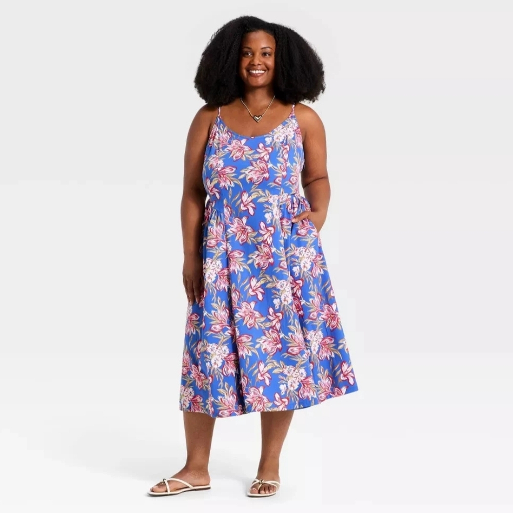 A New Day NWT Blue Floral Corset Midi Dress Size 4X - Picture 3 of 4